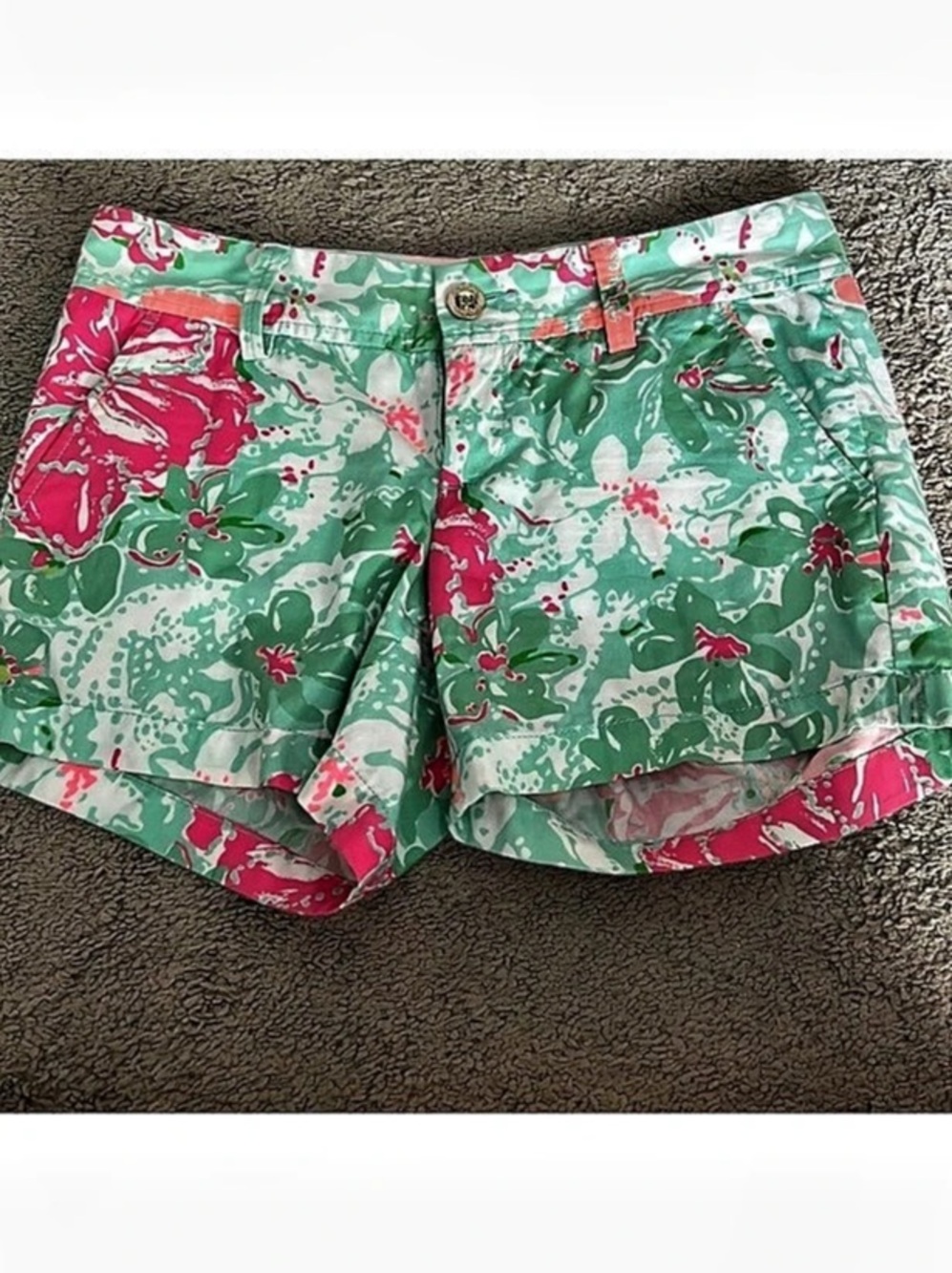 Lilly Pulitzer The Callahan Short Floral High Waist Shorts Green & Pink Size 00